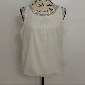 Iz Byer Off White Blouse with Silver Neckline Women L
